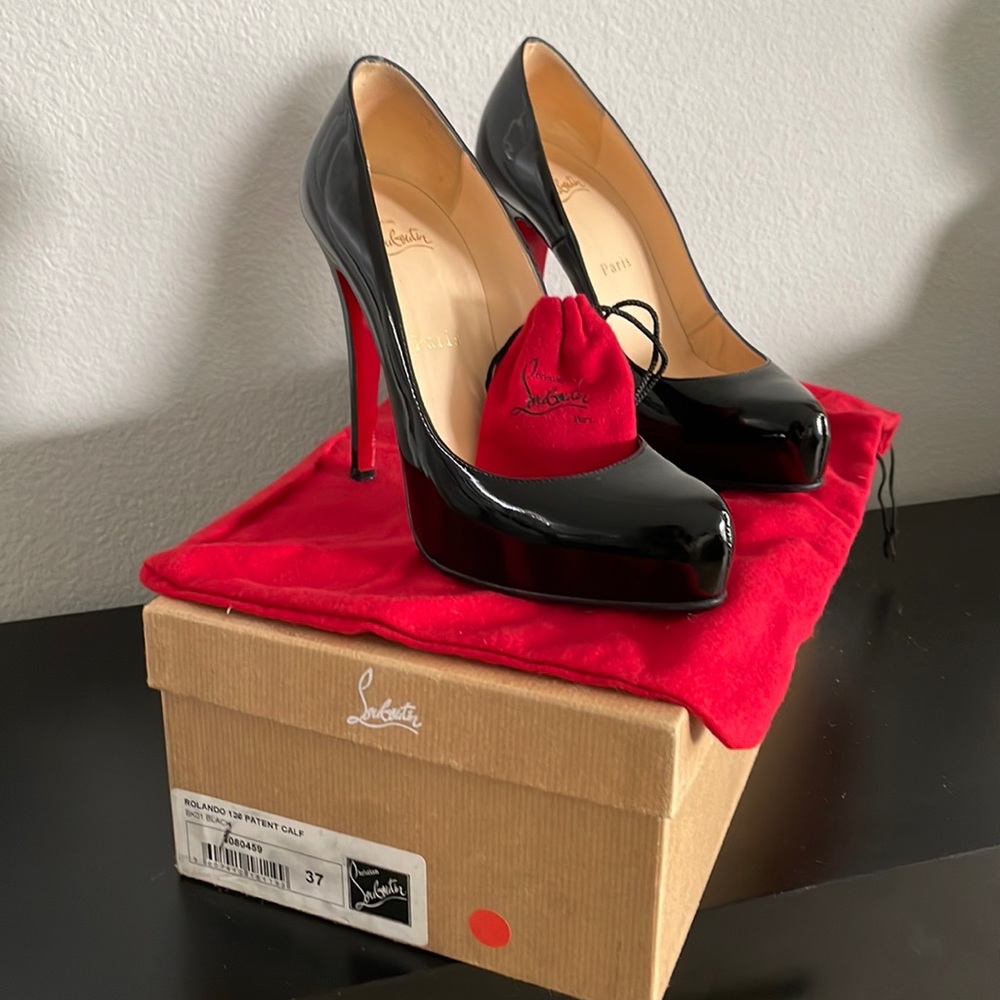 Christian Louboutin Rolando 120 Patent Calf Heel - Black size 37 EU/ 7 US